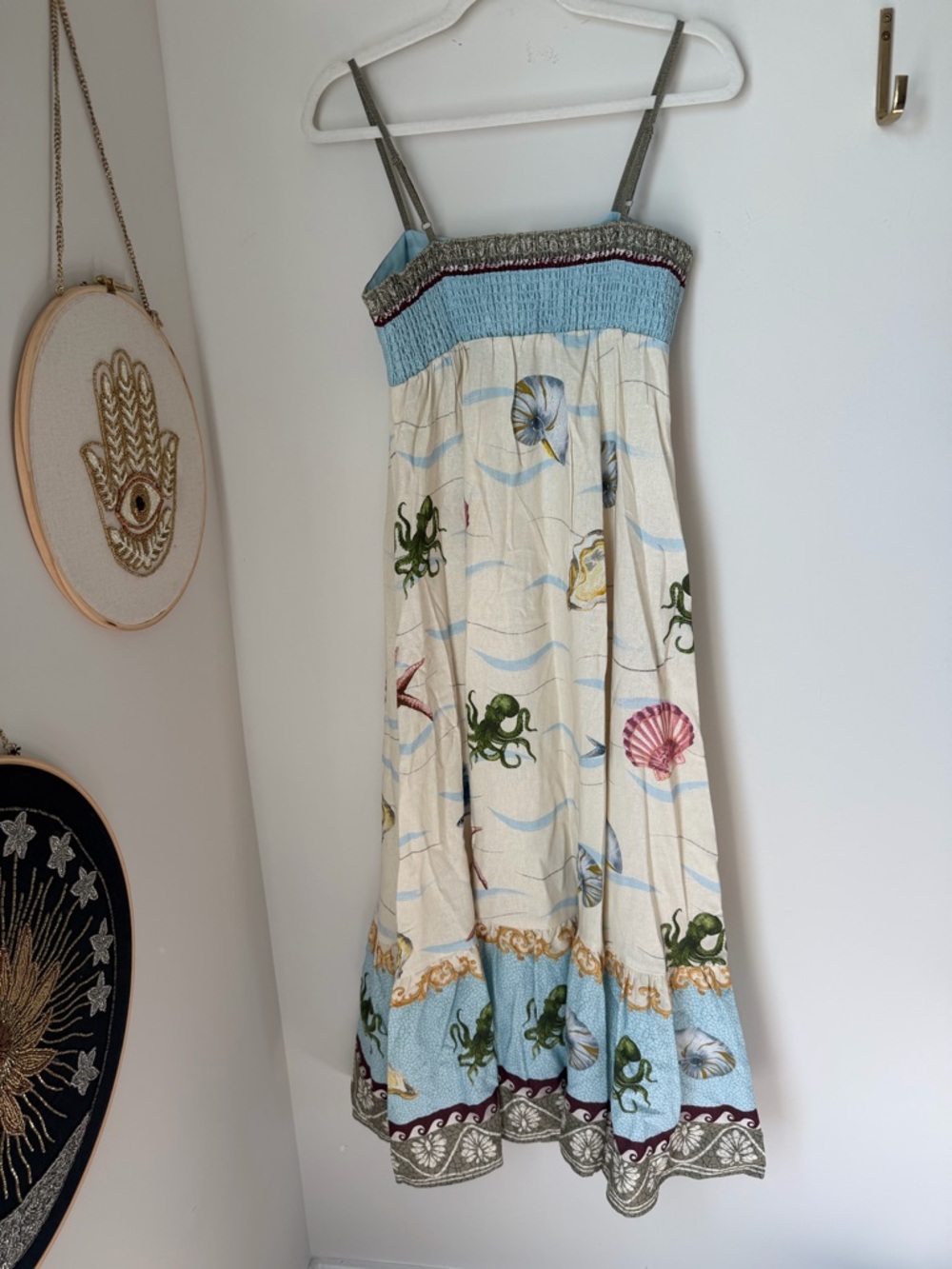 Caroline Constas cream ocean Sea Life Print linen sleeveless maxi dress - Picture 7 of 9
